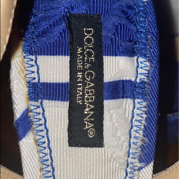 Dolce & Gabbana Blue and White Stripe Brocade Fabric Pointed Toe Sandals - Picture 7 of 11